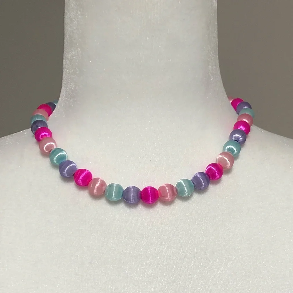 Vintage Silk Thread Wrapped Beaded Necklace and Bracelet Set